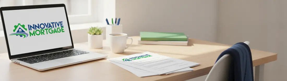 A MLO's desk with mortgage documents and a laptop