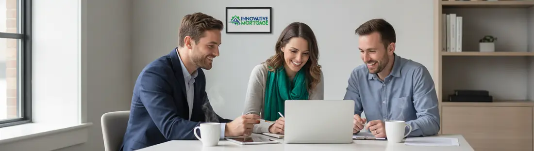 A mortgage operations team collaborating at a laptop