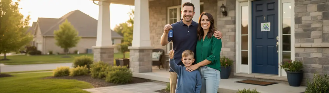 A family holding the keys to their new home